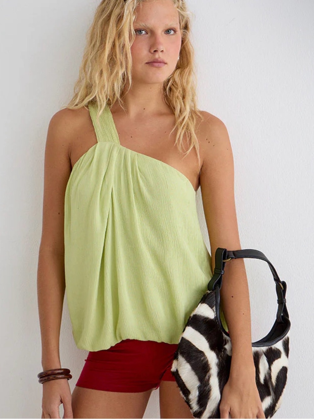 Motel Rocks Nox Top In Crinkle Pistachio